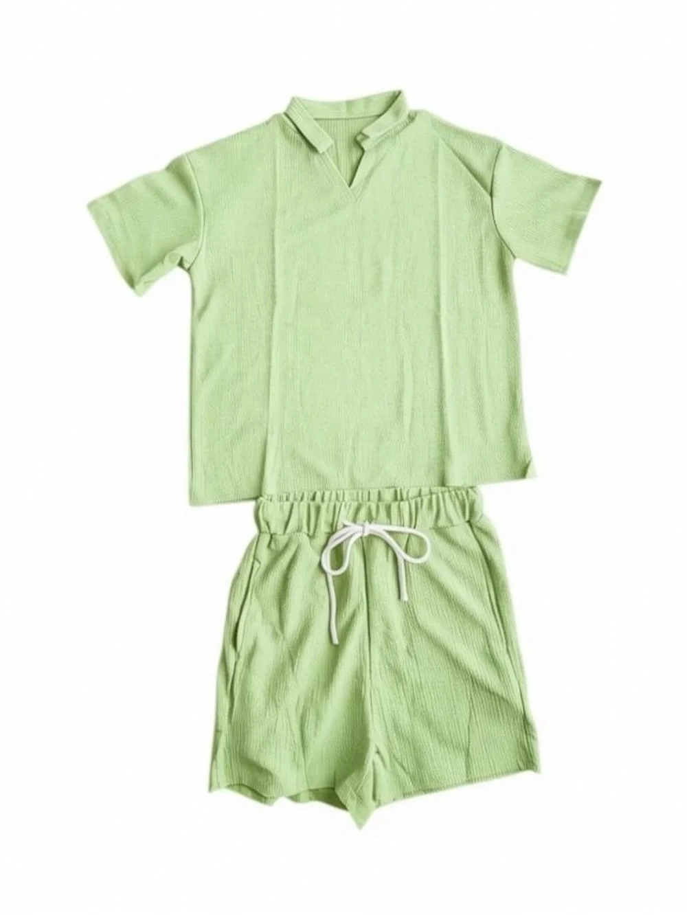 Kids' Unisex 2-Pc Shirt/Short Set Sage Green Elastic Waist Size-9 Yrs. NEW